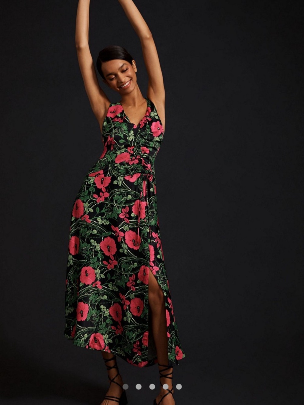 Anthropologie Maeve Black Midi Dress with Pink Floral Print